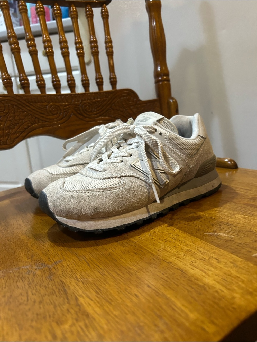 New Balance Sneakers in Beige and Gray Accents